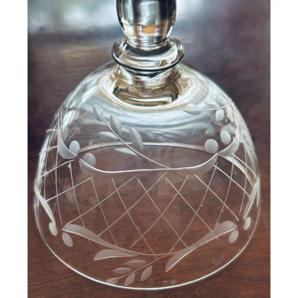Vintage 1940 Elegant Hand‎ Engraved Czech Bohemian Crystal Coupes